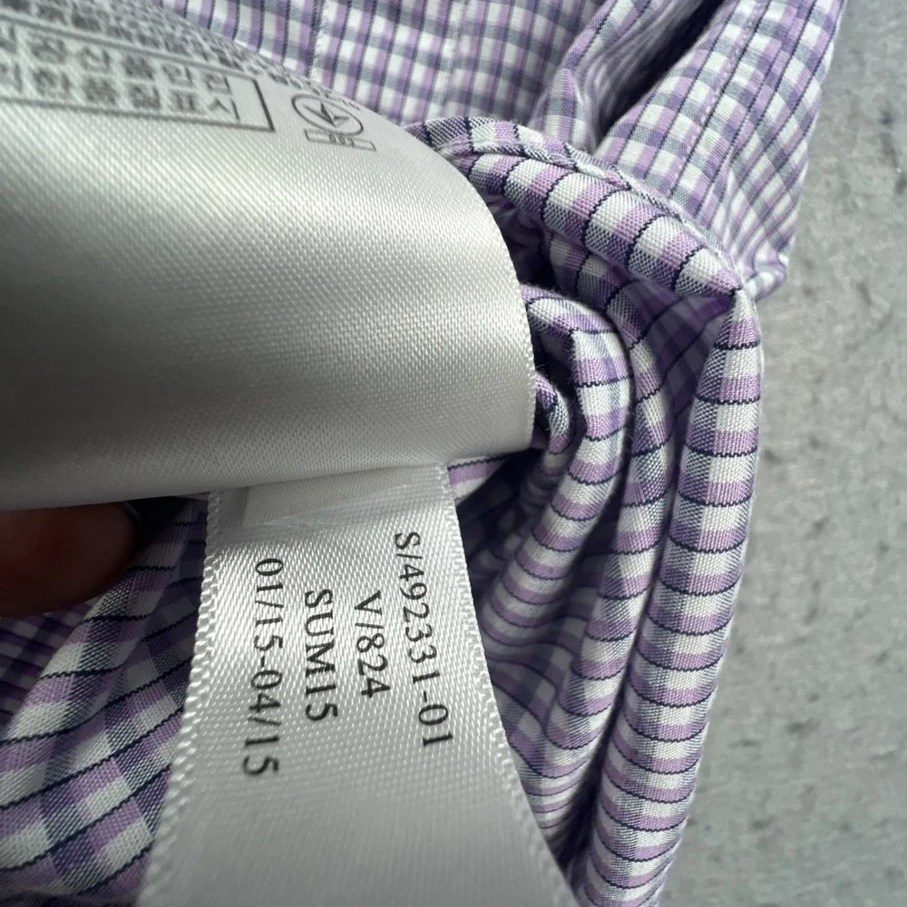 Banana Republic Mens XL Purple Check Non-Iron Tailored Slim Fit Dress Shirt LS